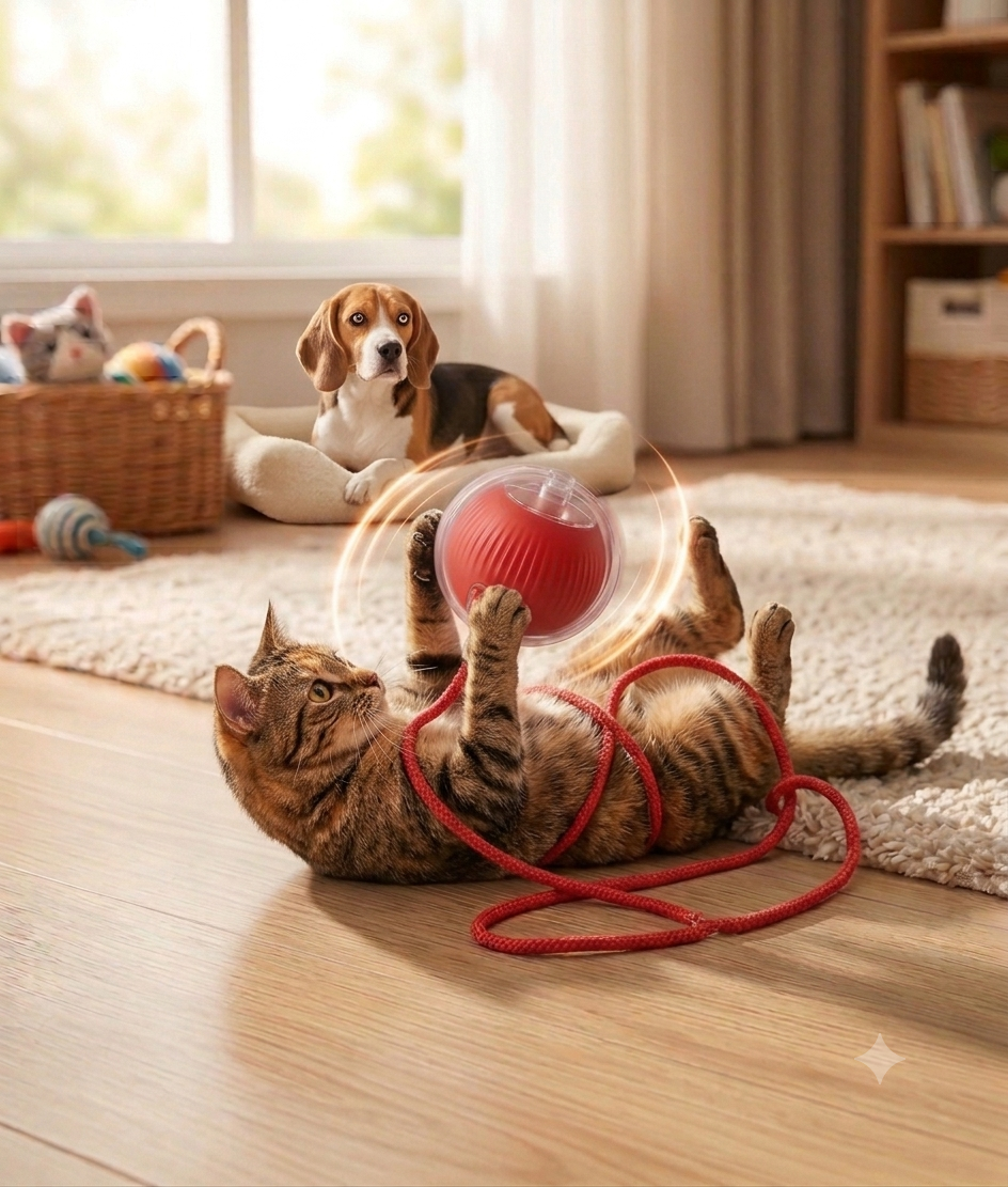 Pelota Interactiva para Mascotas - 3 Modos de Juego con Cuerda